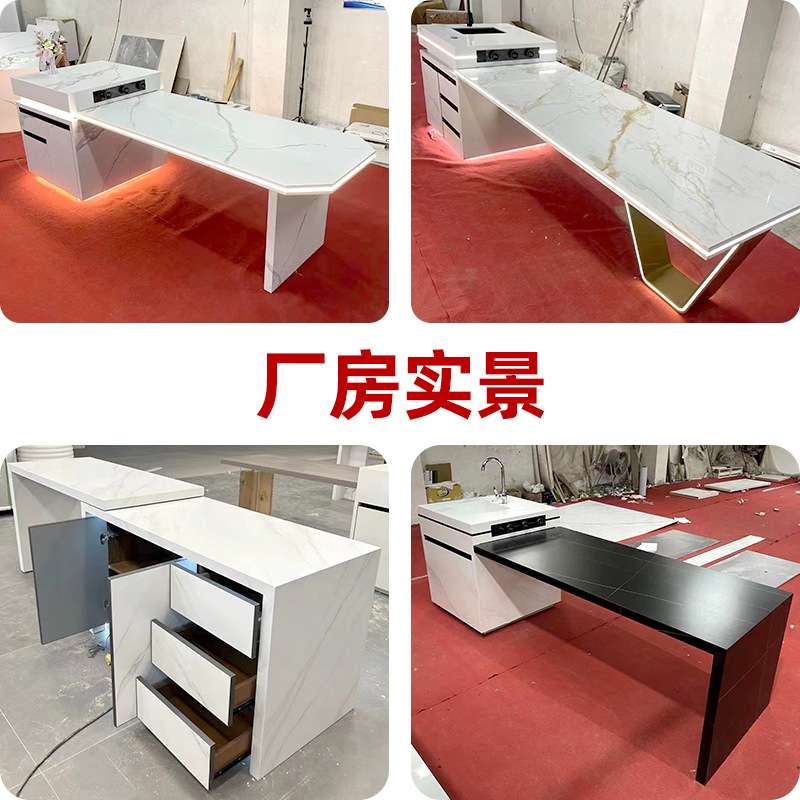 岩板厨房岛台导台餐桌一体家用可伸缩中倒台茶台加小户型茶桌极简