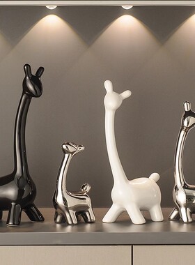 玄关轻奢一家四口小鹿家居装饰品摆件客厅电视柜酒柜套装组合