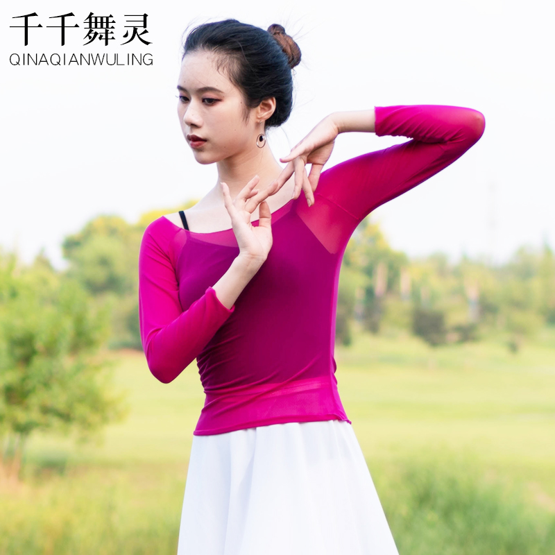芭蕾舞蹈成人练功服上衣女长袖网纱罩衫弹力纱衣健美古典舞蹈服装
