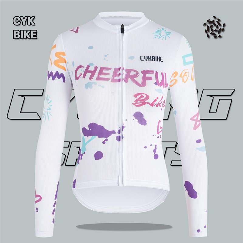 涂鸦薄款长袖春夏秋骑行服女长袖单衣公路自行车显瘦竞技版衣