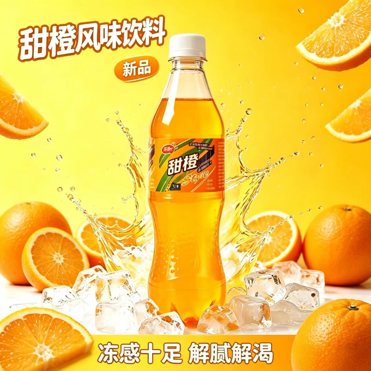 甜橙橙味汽水500ml瓶装碳酸饮料甜橙风味果汁果味饮料清爽e