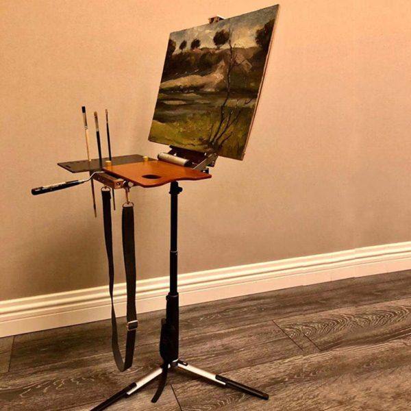 新款碳素纤维面板便携写生超薄多功能油画箱便携画架可伸缩黑胡桃