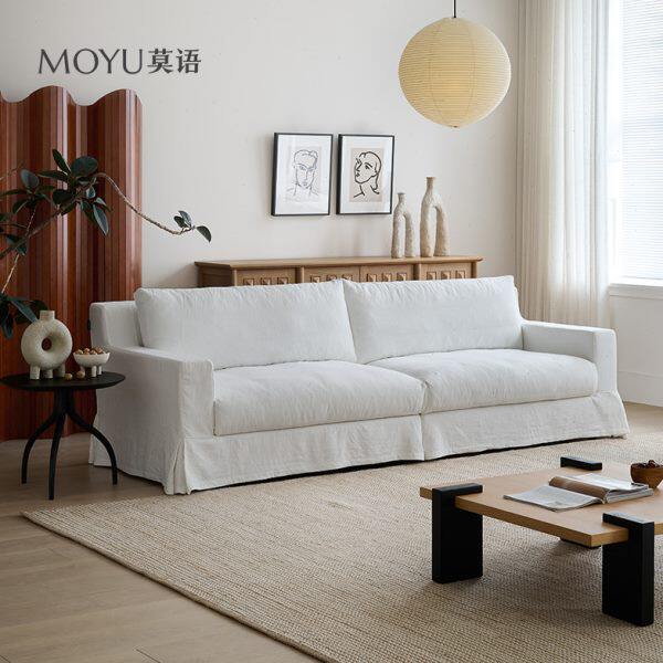 莫语/牧野沙发侘寂风亚麻布艺沙发客厅直排三人位日式可拆洗沙发#