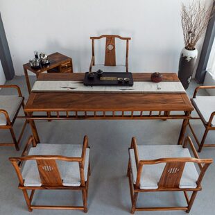 胡桃木浩然茶桌新中式实木组合茶桌乌金石茶盘茶几禅意茶桌茶艺桌