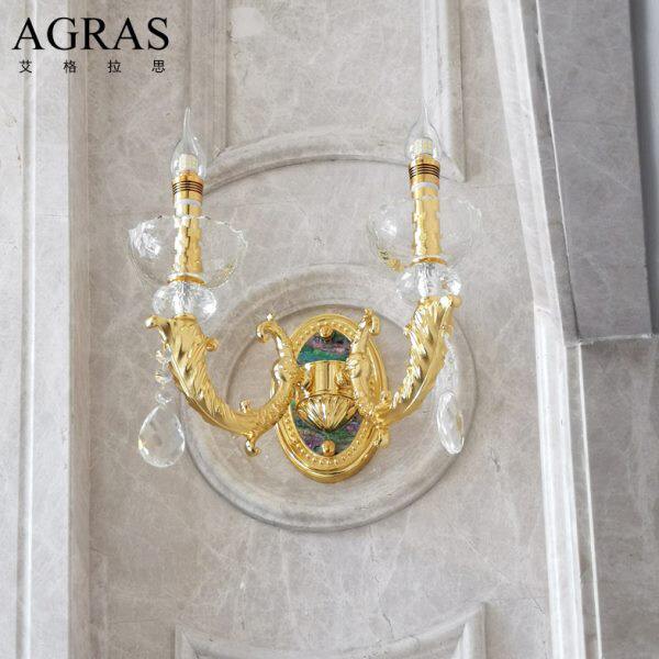 欧式水晶壁灯全铜奢华客厅灯温馨卧室床头双头单头过道墙别墅壁灯