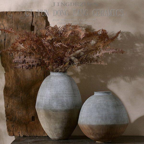 新中式复古怀旧手工粗陶罐装饰品摆件客厅电视柜插花水培陶瓷花瓶