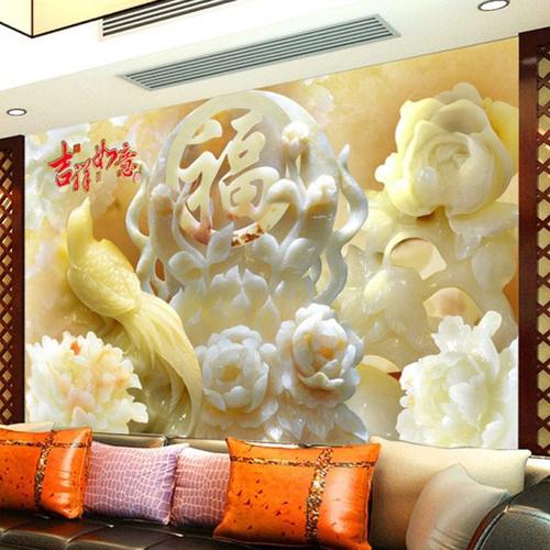 8D中式立体电视背景墙壁纸5D山水墙纸简约现代家用客厅影视墙布玉