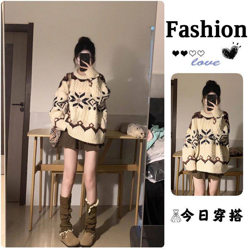 学院风费尔岛复古冬季宽松慵懒风圣诞穿搭套头针织衫毛衣女