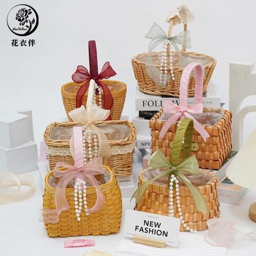 鸡蛋花篮木片编织坐月子插花草编柳编送朋友闺蜜礼物手提鲜花花篮