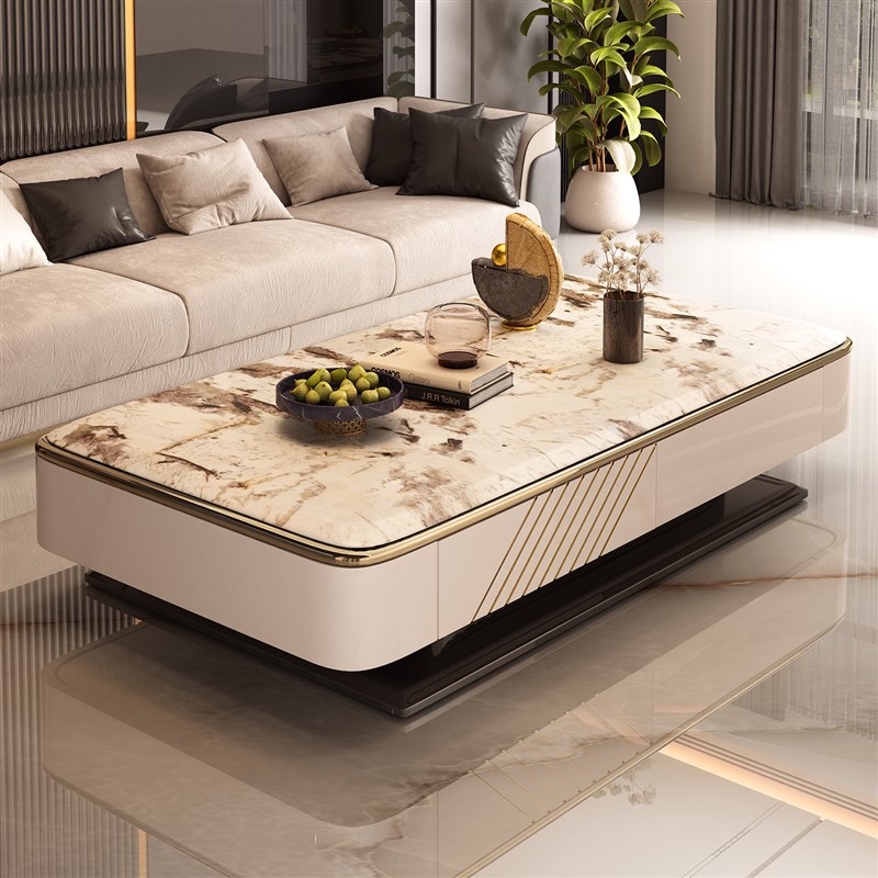 钢化玻璃茶几客厅家用2025新款小户型现代简P约微晶石实木茶桌双