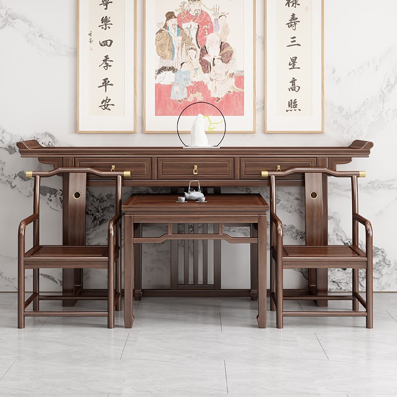 实木中堂六件套新m中式供桌条案农村堂屋供台佛台家用八仙桌条几