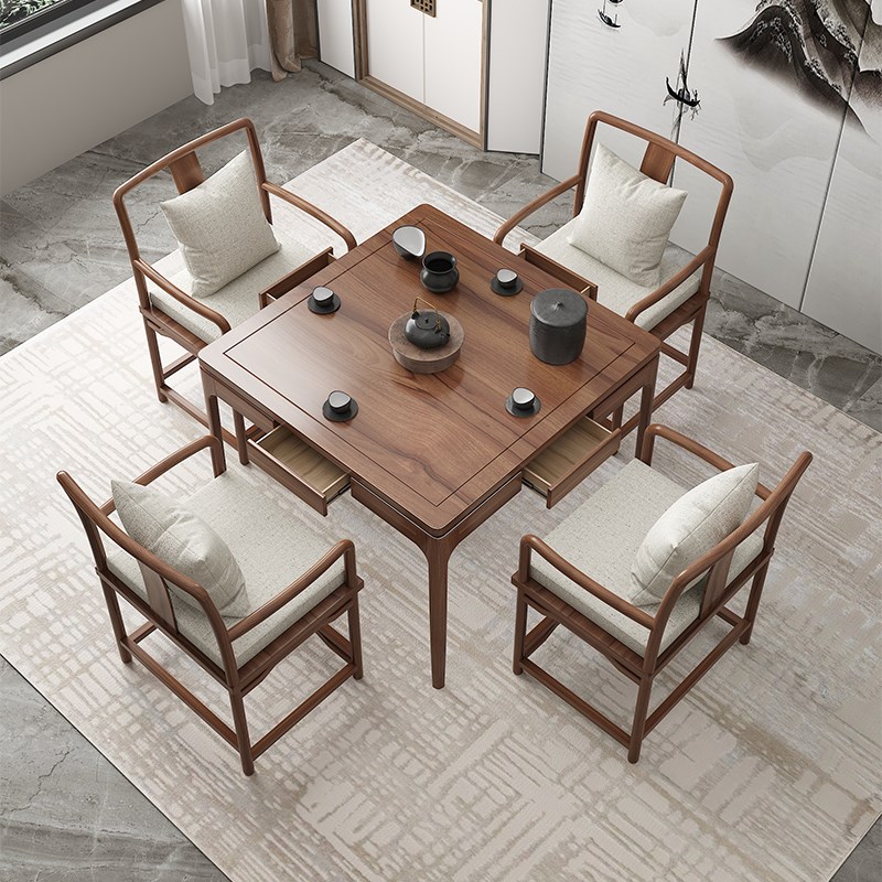 榆木实木八仙桌餐桌m棋室茶楼茶馆打牌桌新中式茶桌四方掼蛋专用