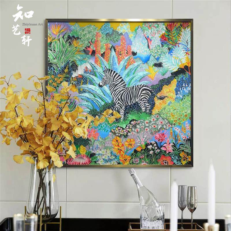 珐琅彩画多巴胺风格客厅沙发背景墙装饰画高级感餐厅卧室挂画玄关