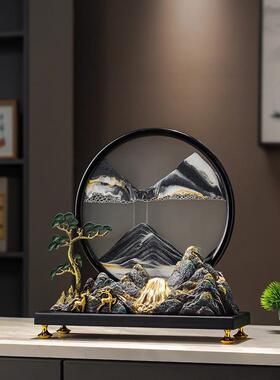 新中式办公室流水生财假山流沙画摆件高端客厅玄关装饰品乔迁礼物