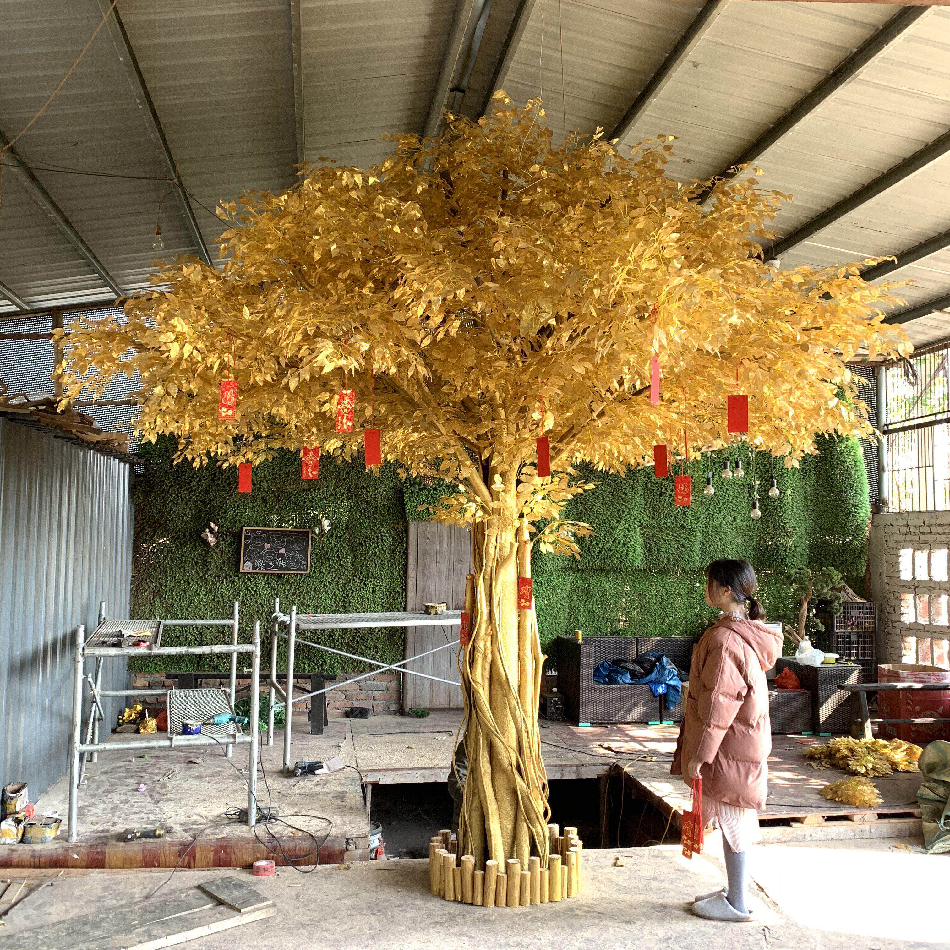 仿真金色榕树摇钱树许愿发财树红包 假树仿真树干 真树干