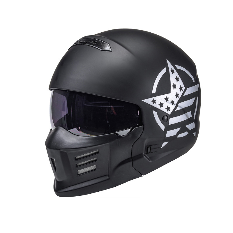 复古机车战士头盔四季通用哈雷摩托车多功能组合全盔四季可拆半盔