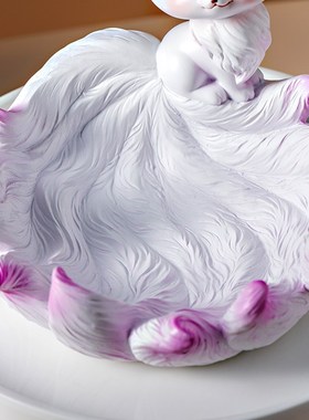 萌物传奇可爱九尾狐托盘钥匙收纳玄关摆件办公室桌面装饰摆件礼物