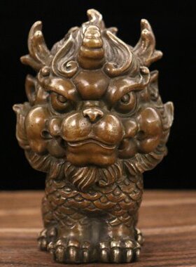 铜坐麒麟摆件家居客厅玄关酒柜装饰送礼工艺品