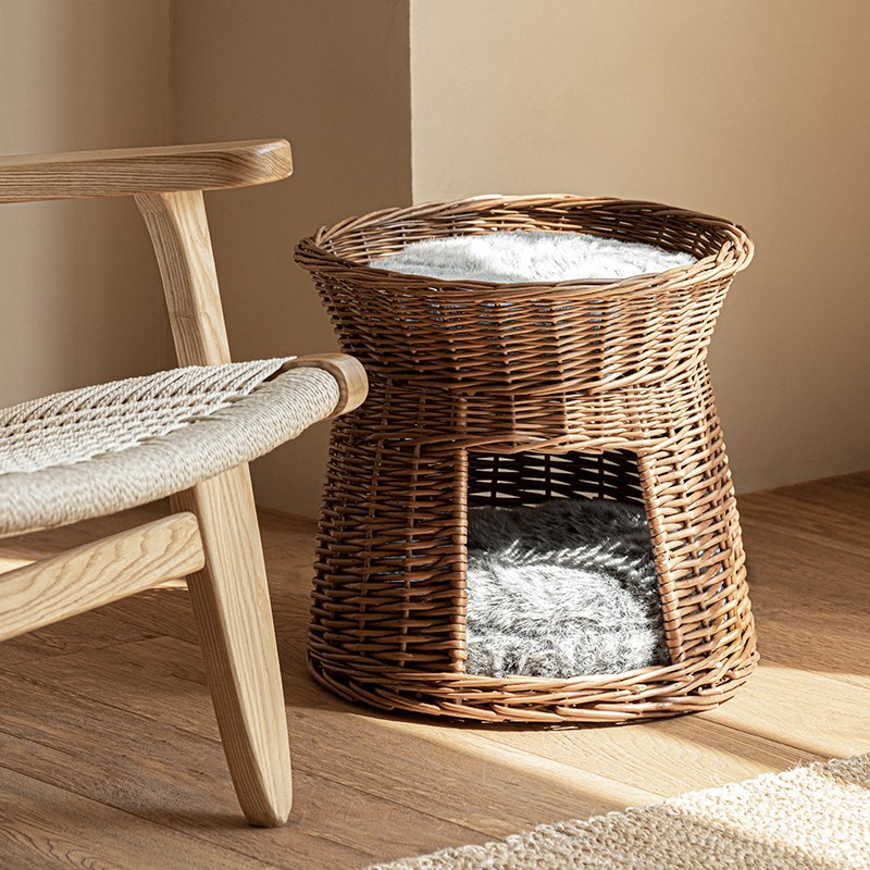 藤编猫窝四季通用可拆洗柳编猫咪睡垫冬季猫床宠物保暖狗窝垫子