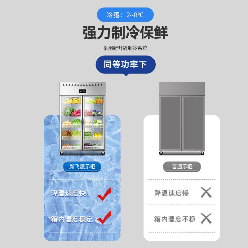 新飞蔬菜保鲜柜双开门三门冷藏展示柜商用立式冰箱冰柜水果饮料