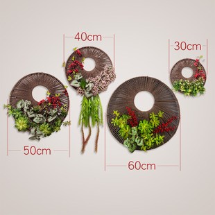 中式藤编圆形壁饰墙o上民宿挂件客厅背景墙墙面麻绳壁挂挂饰装饰