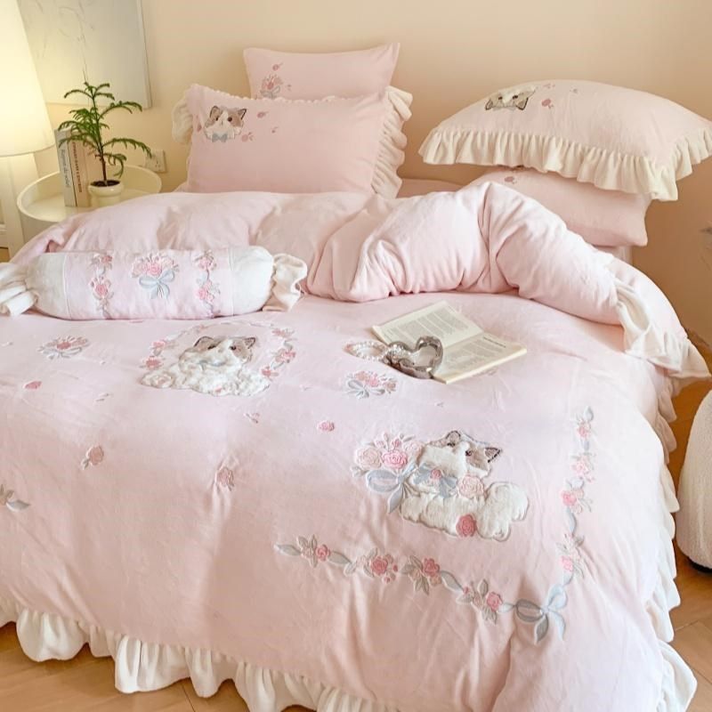 冬季少女可爱卡通加厚牛奶绒四件套珊瑚绒被套床单公X主风床上用,床上用品,床品套件/四件套/多件套,淘宝优惠券,粉丝福利购,淘宝优惠卷