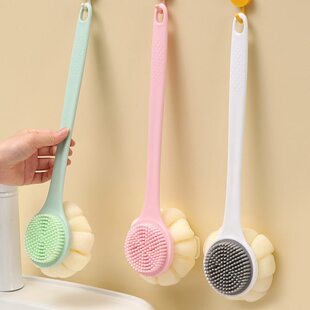 洗澡刷刷擦背后背双面软毛身体搓澡巾刷子硅胶沐浴球长柄搓背神器