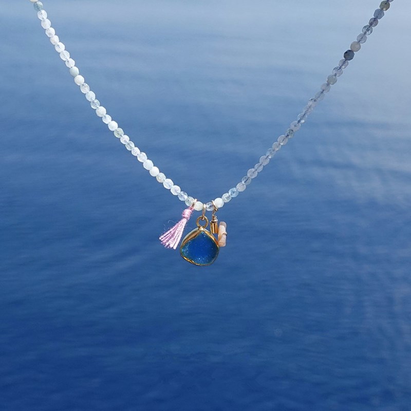 天然刻面海蓝宝极细项链女款尖晶石锁F骨链轻奢简约时尚叠戴银挂