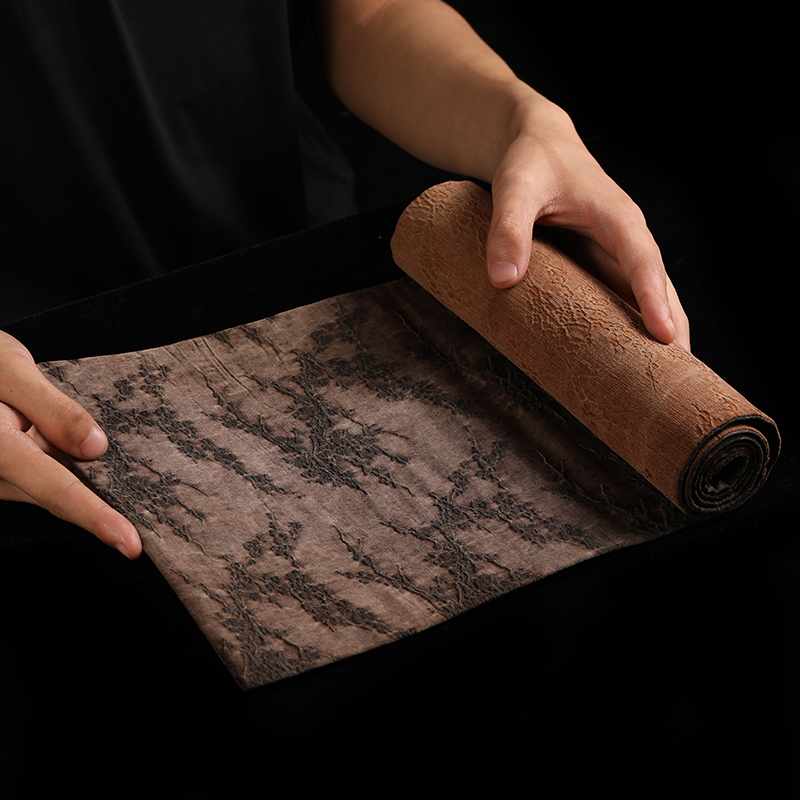 手工老料香云纱双面茶席真蚕丝茶桌垫冰梅复古茶杯U垫干泡禅意桌