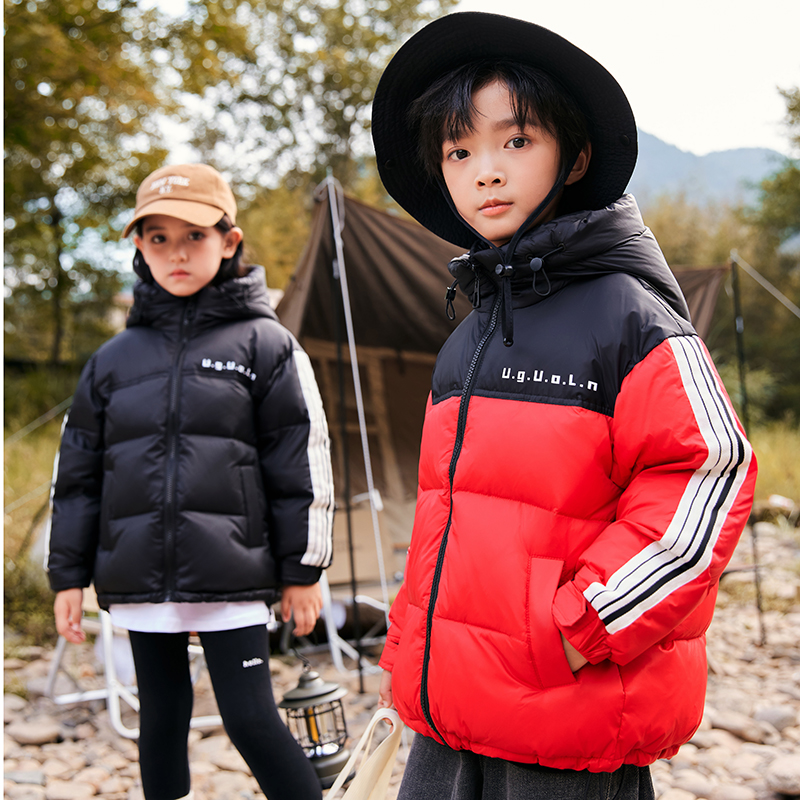 儿童羽绒服2025秋冬新款男童女童三防短款连帽白鸭绒面包服外套潮