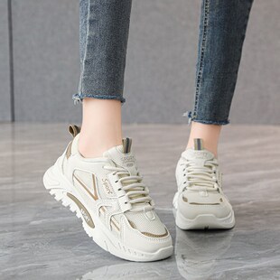 女2024新款 防滑黑色工作鞋 时尚 春季 女 厚底老爹鞋 久站不累脚运动鞋