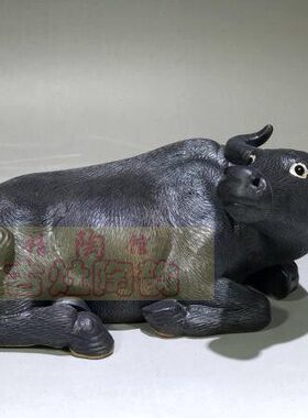 客厅湾工艺品家居装饰品陶瓷玄关摆件左牛礼品公仔水卧石黑色