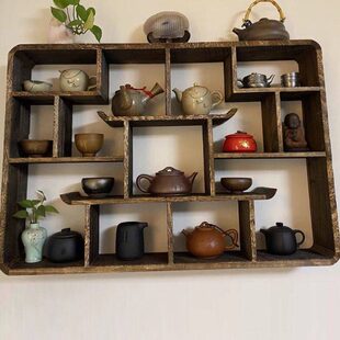 实木置物架中式壁挂墙上架展示架茶壶式简约现代古董博古架多宝阁