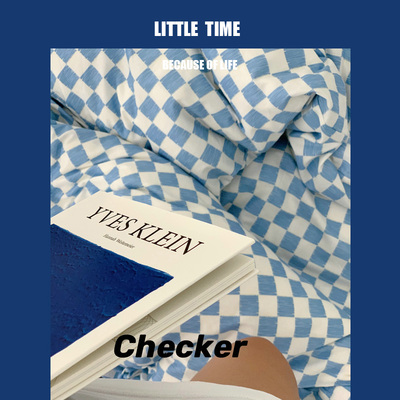 Checkerboard 蓝格子全棉四件套纯棉被套H床单1.2/1.5m床上用品in