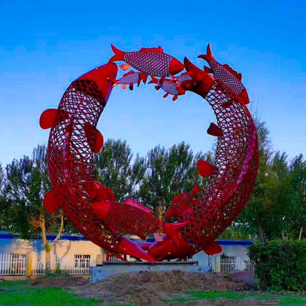 群不锈钢彩雕塑摆件园林鱼校园绘大型广场镂空户外景观雕塑公园处
