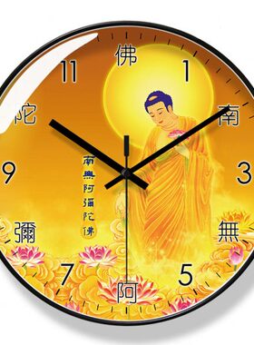 6扫客厅时钟挂钟易普拉祖钟表菩萨吾秒向佛圆形心石英钟125静音佛
