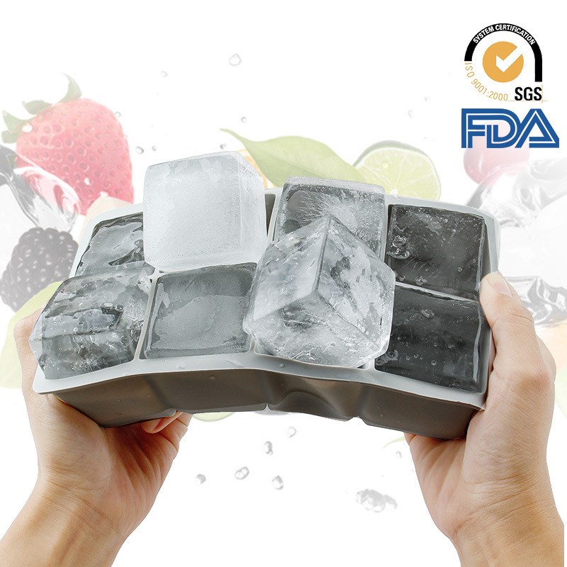 工厂现货硅c胶冰格大号冰块8格模具带盖家用酒吧创意方块制冰盒