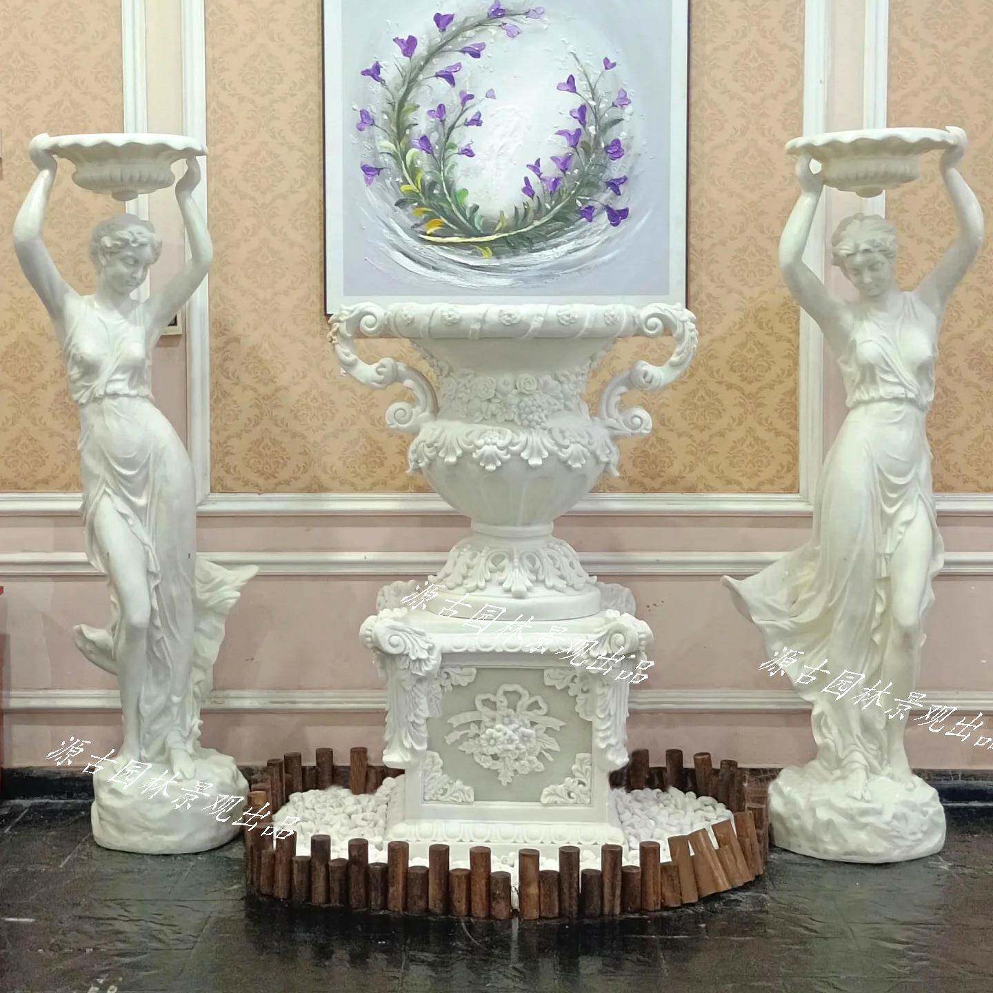 欧式大型户外迎宾美女砂岩雕塑酒店会所入户树脂女神花盆雕塑摆件