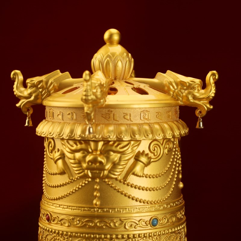 藏族转经简唐多括罗电动转金轮桌面家用彩绘M合金摆件西藏龙头装