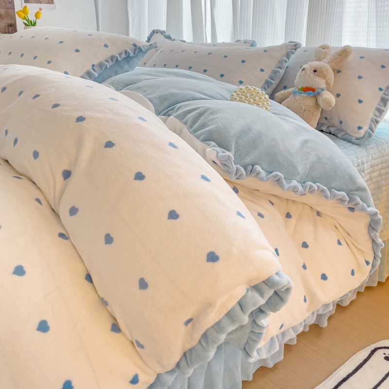 冬天牛奶绒床品四件套n2023新款少女珊瑚法兰绒床单被罩宿舍单人