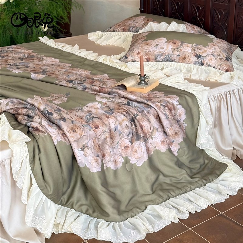 莫奈夏花法式h复古夏季天丝夏被空调被床裙四件套凉感丝滑薄被