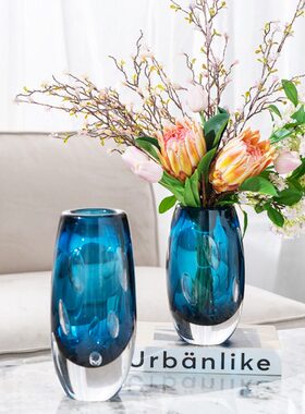 米乐蓝色艺术气泡琉璃花瓶高级感花瓶摆件客厅插花餐桌茶几装饰