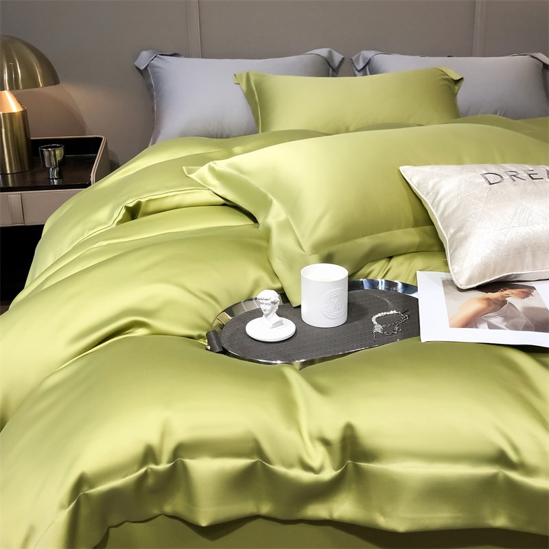 简约纯色60gS双面天丝四件套轻奢风春夏凉感宽边被套床单床上用品