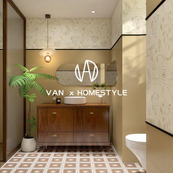 梵内 法式宋代纹理卫生间小花砖瓷砖 复古奶油浴厕所浴室墙砖地砖