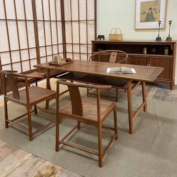 茶室家用客厅茶道茶台现代简约黑胡桃木办公洽谈茶桌椅组合泡茶桌