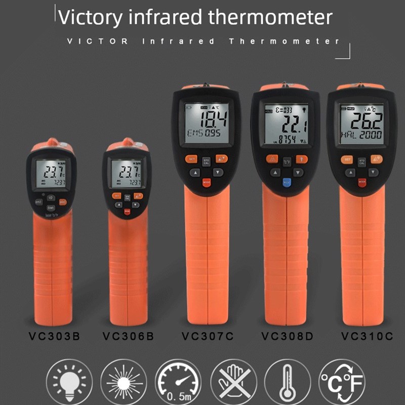 胜利Vc302B/303B/3r08D/307C/310C红外测温仪高精度工业温度测量