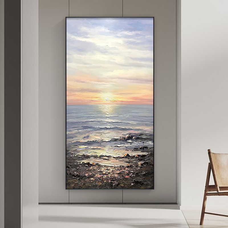 简约玄关装饰画入户走廊过道墙壁画海景日出北U欧竖版大气网红