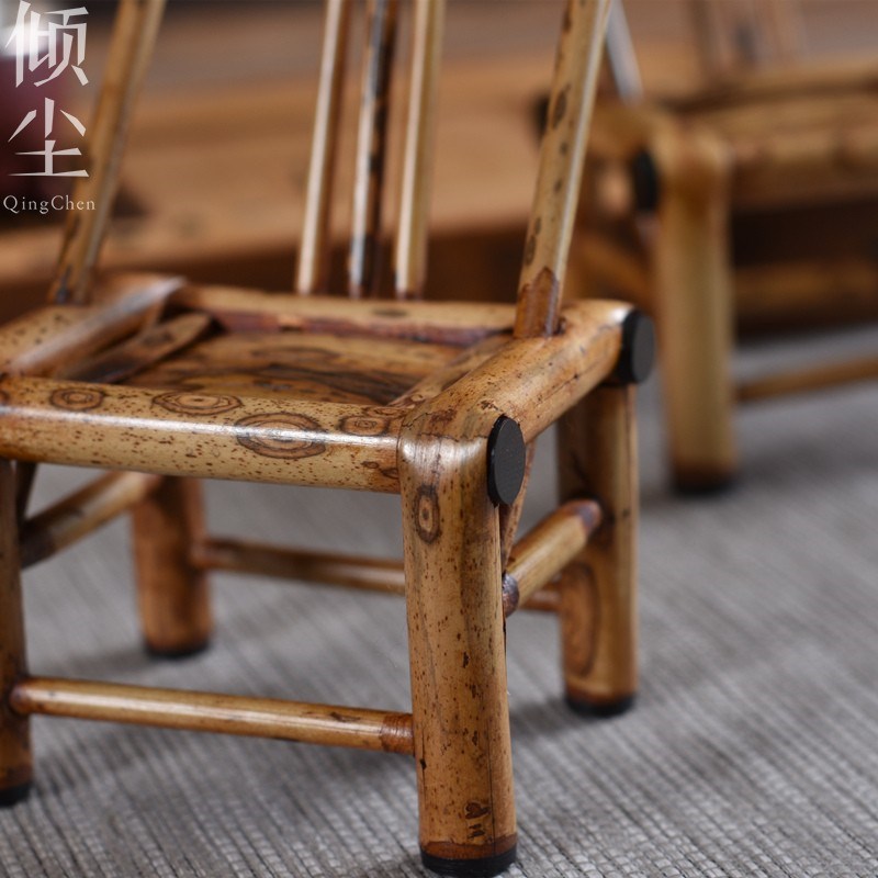 迷你小竹椅d子摆件梅鹿竹手工复古收藏竹制工艺品茶几中式桌面文
