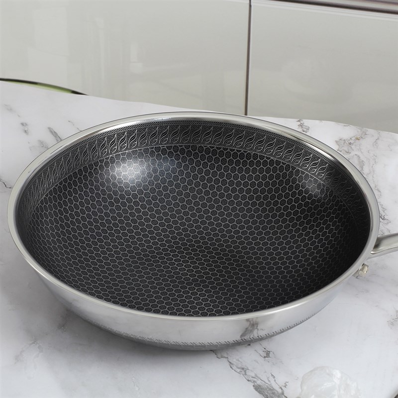 家用316不锈钢j炒锅32cm全面屏蜂窝不粘锅平底炒菜锅电磁燃气通用