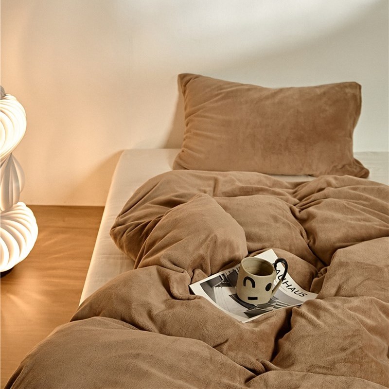 纯色牛奶绒冬季l被套单件加厚不掉毛冬天双面绒被罩四件套